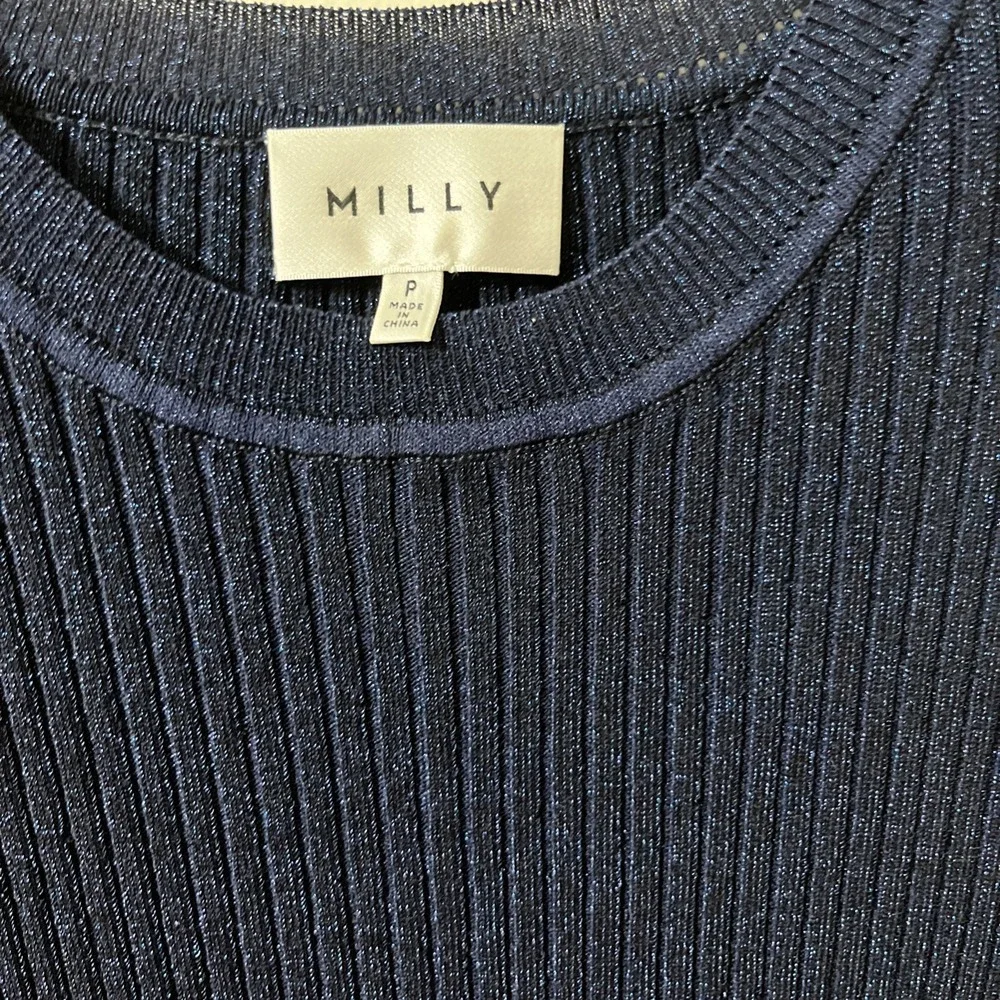 Milly Metallic Stardust Ribbed Sweater Dress XS Navy Blue Siren Celeb Style